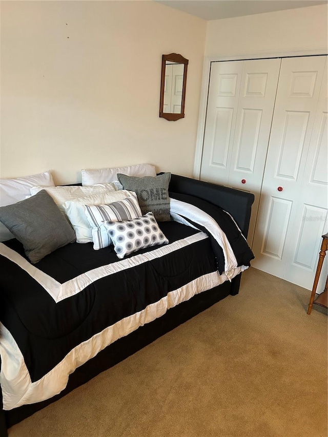 carpeted bedroom featuring a closet