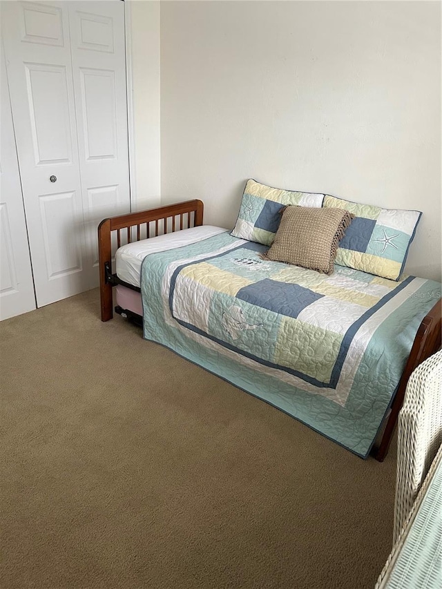 carpeted bedroom featuring a closet