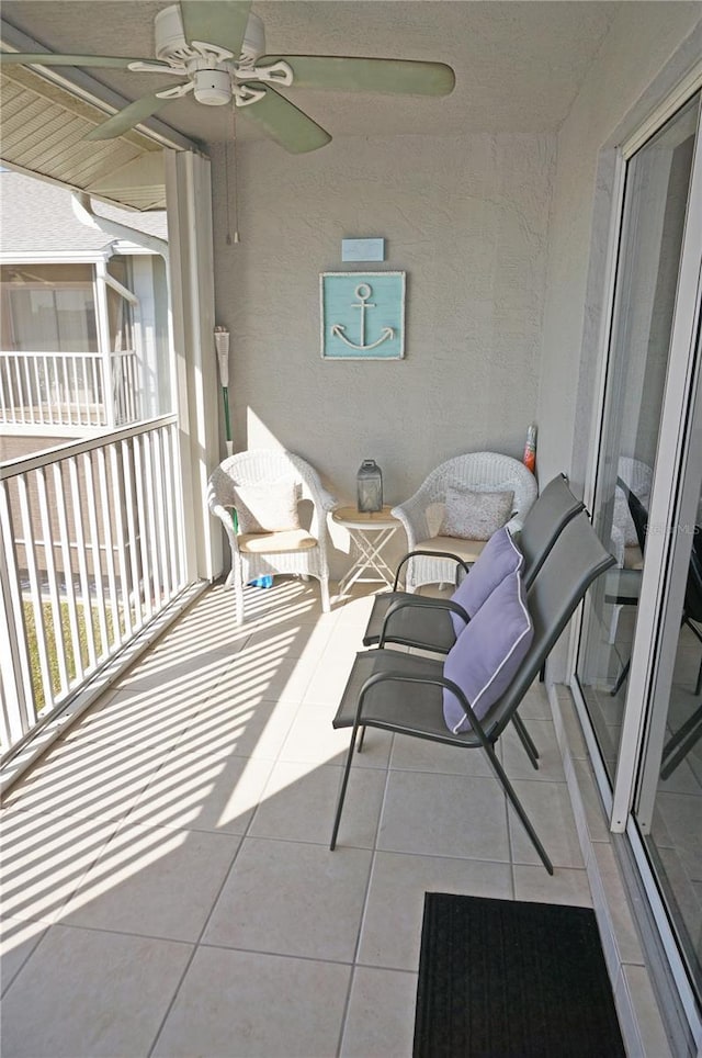 balcony with ceiling fan