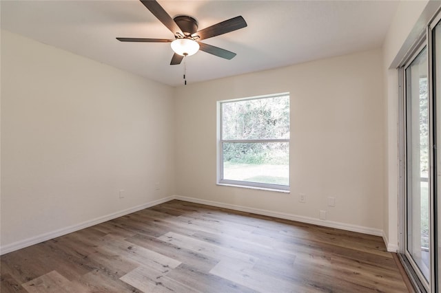 unfurnished room featuring ceiling fan and light wood-type flooring