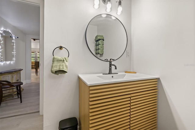 bathroom featuring vanity and wood-type flooring