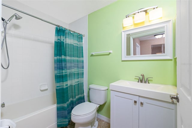 full bathroom featuring vanity, toilet, and shower / tub combo