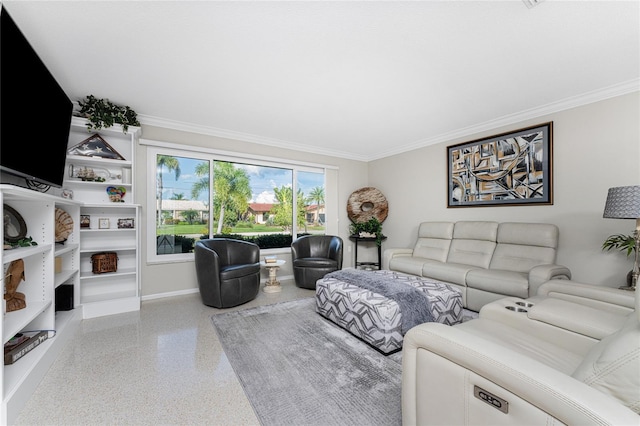 living room featuring ornamental molding