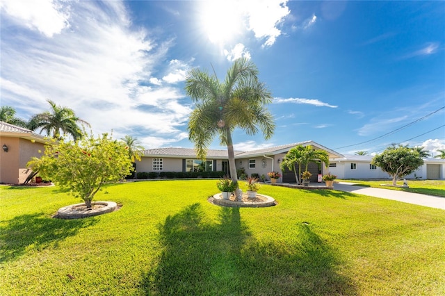 ranch-style home with a front lawn