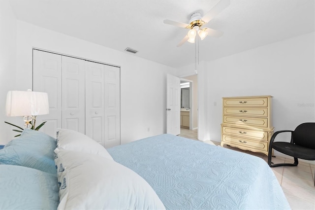 bedroom featuring a closet and ceiling fan