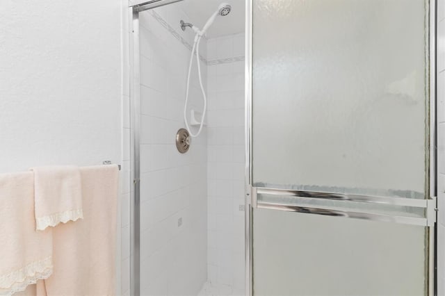 bathroom featuring a shower with shower door