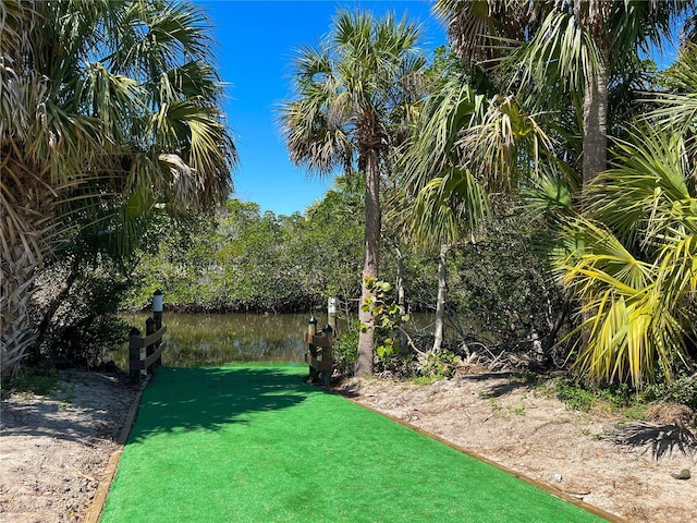 view of yard with a water view