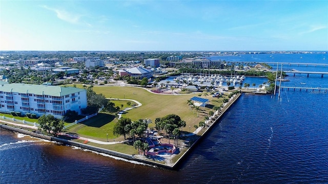 aerial view with a water view