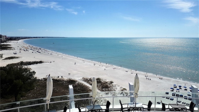 view of water feature featuring a beach view