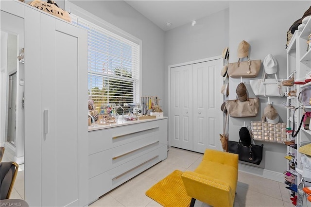 interior space featuring light tile patterned flooring