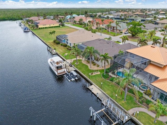 aerial view featuring a water view