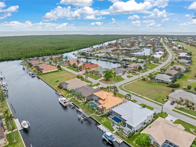 aerial view featuring a water view