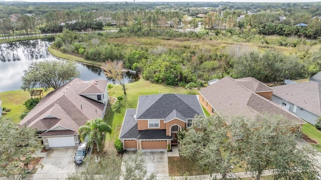 bird's eye view featuring a water view