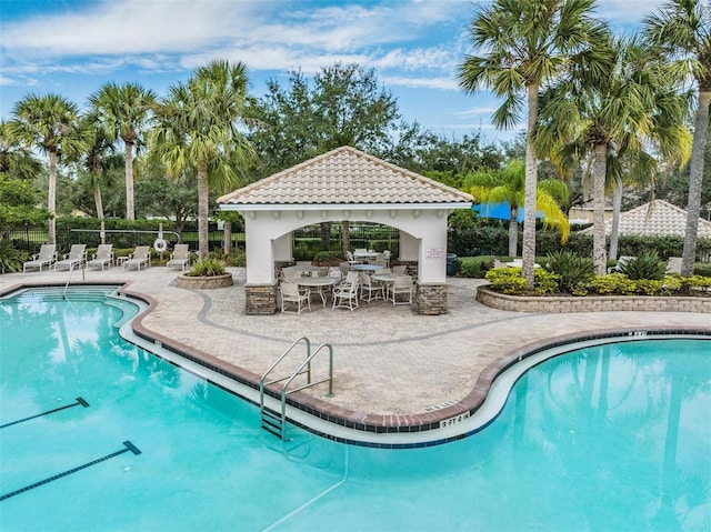 view of swimming pool with a patio