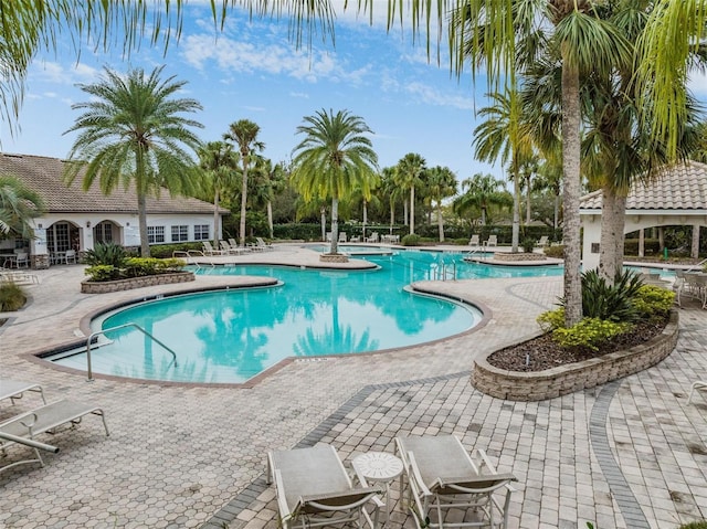 view of swimming pool with a patio