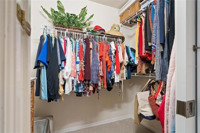 walk in closet featuring carpet