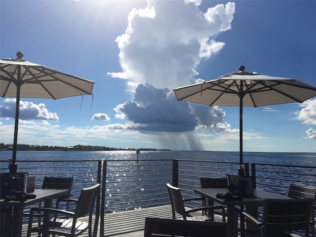 dock area featuring a water view and a balcony