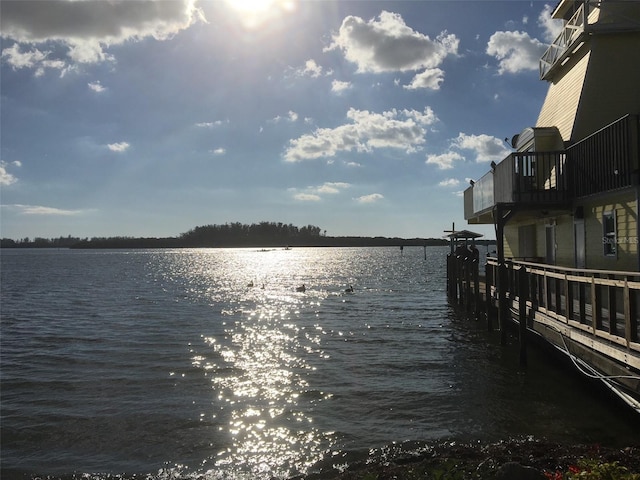 view of dock with a water view