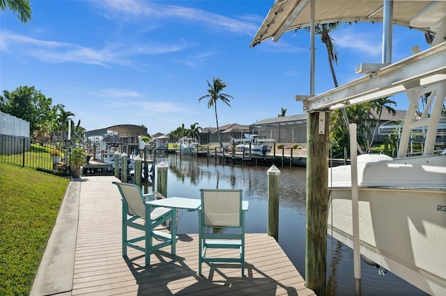 dock area featuring a water view