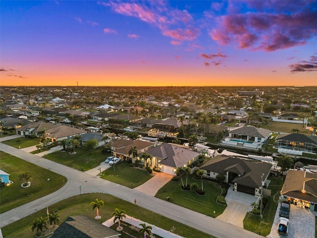 view of aerial view at dusk