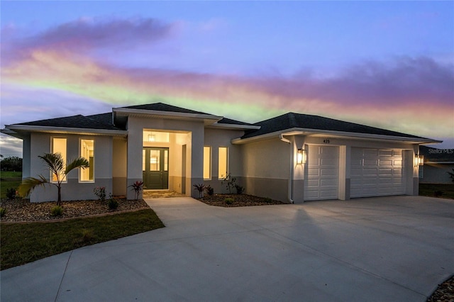 prairie-style house with a garage