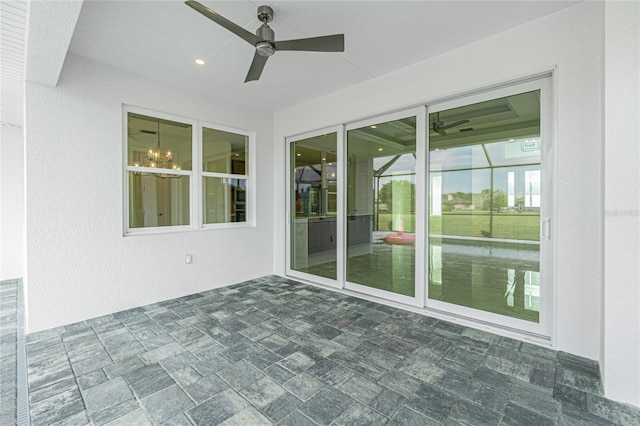 interior space featuring ceiling fan