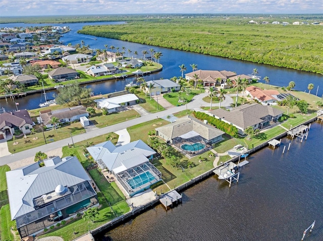 aerial view with a water view