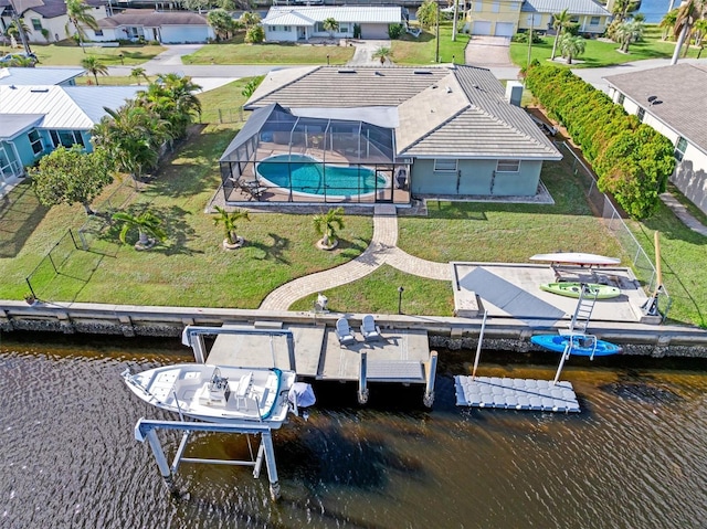 aerial view with a water view