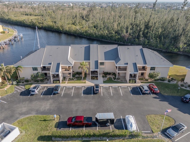 aerial view featuring a water view