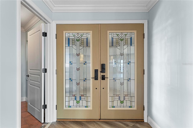 1600 W Marion Ave Unit 234, Punta Gorda, FL 33950 - foyer with french doors, ornamental molding, and wood finished floors