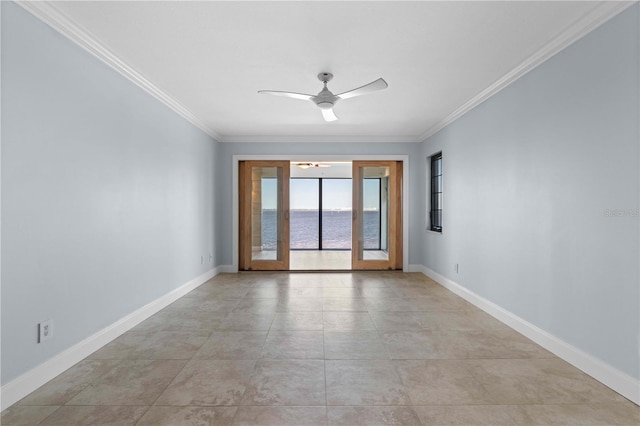 1600 W Marion Ave Unit 234, Punta Gorda, FL 33950 - empty room with crown molding, a ceiling fan, and a water view