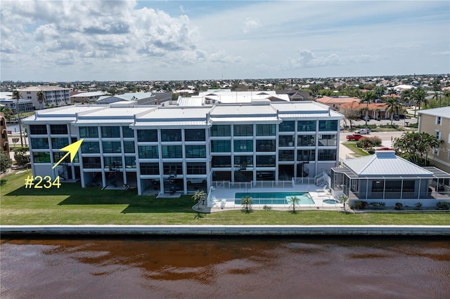 aerial view with a water view