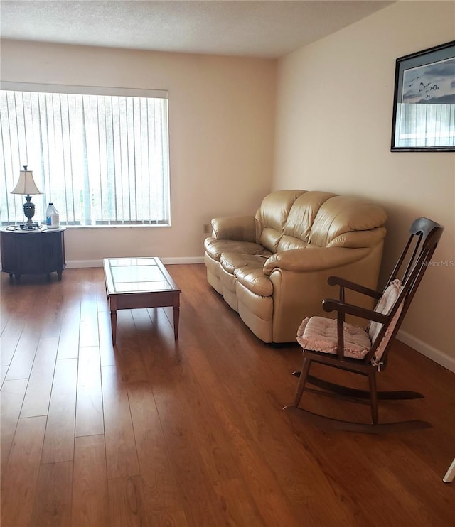 living room featuring wood finished floors and baseboards
