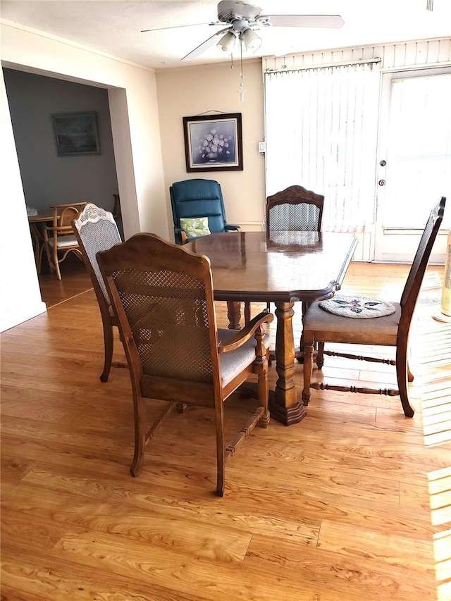 dining room featuring ceiling fan and light wood-style floors