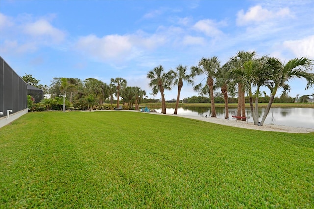 view of yard with a water view