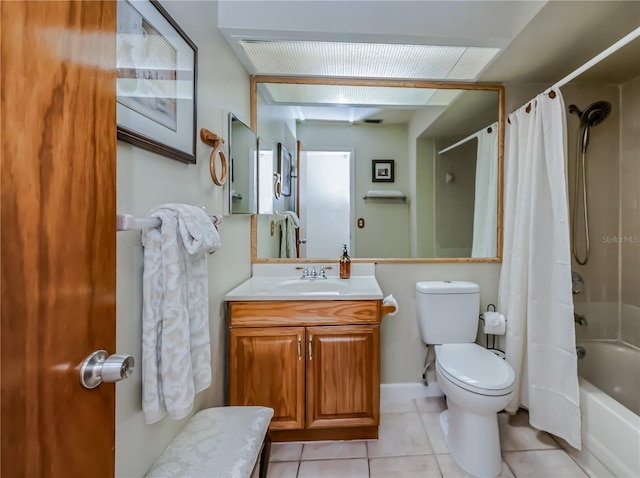 full bathroom with toilet, tile patterned flooring, shower / bath combo, and vanity