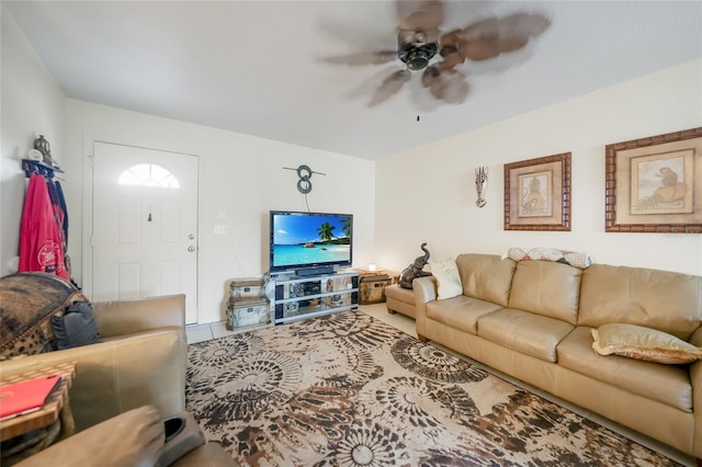 living room with ceiling fan