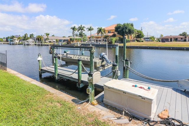 view of dock with a water view