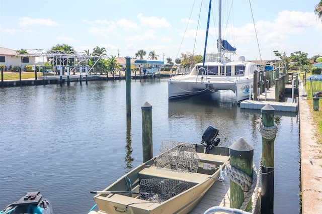 dock area with a water view