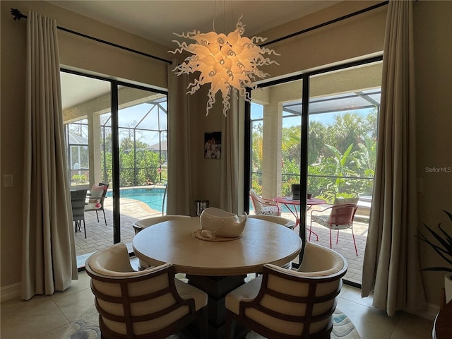 dining space with light tile patterned floors