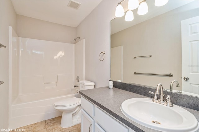 full bathroom featuring vanity,  shower combination, and toilet