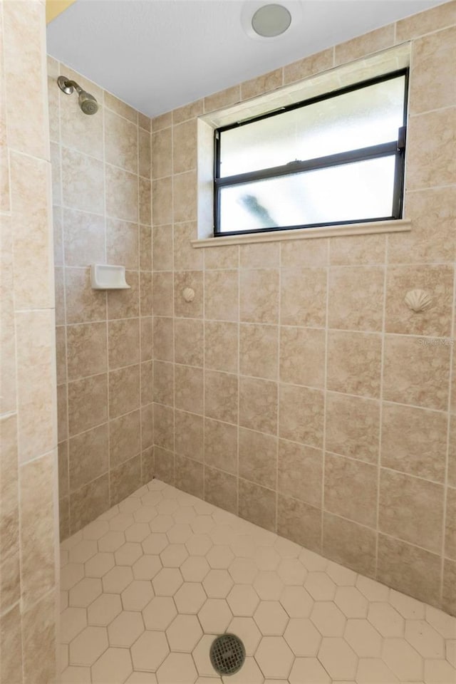 bathroom featuring plenty of natural light and tiled shower