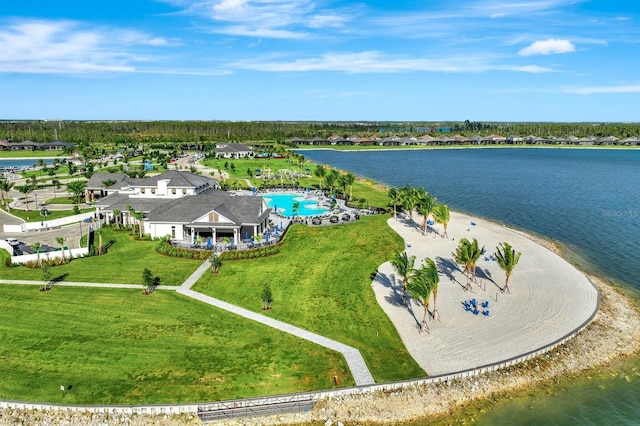 bird's eye view featuring a water view