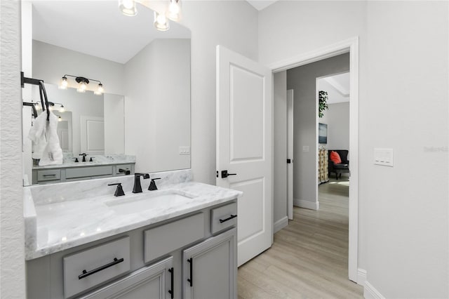 bathroom with hardwood / wood-style floors and vanity