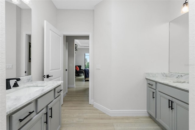 bathroom featuring hardwood / wood-style floors and vanity