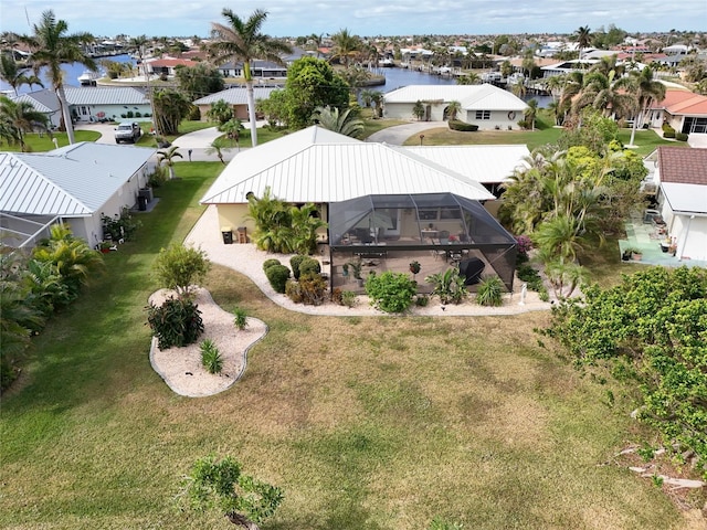 aerial view with a water view