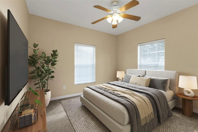 bedroom featuring carpet and ceiling fan