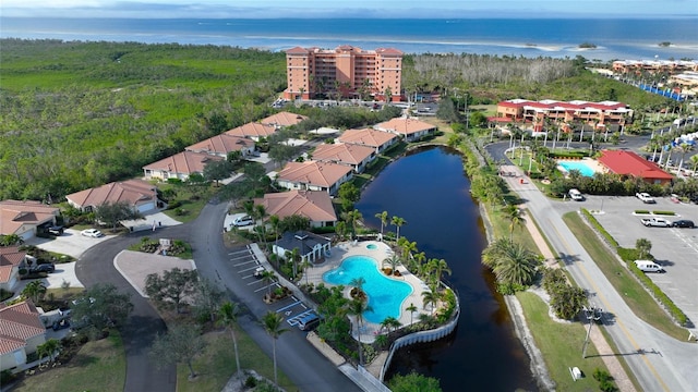 aerial view with a water view