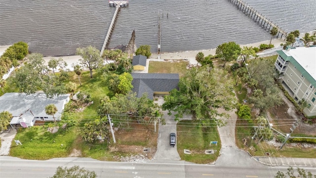 aerial view featuring a water view