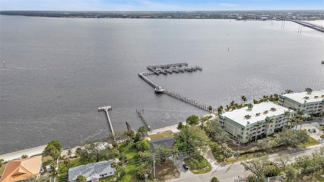 aerial view with a water view